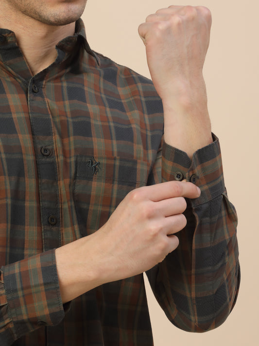 Casual Shirt for Men | Breathable & Soft with Color Fastness Regular Fit Spread Collar Neck Cotton Fabric Check Pattern