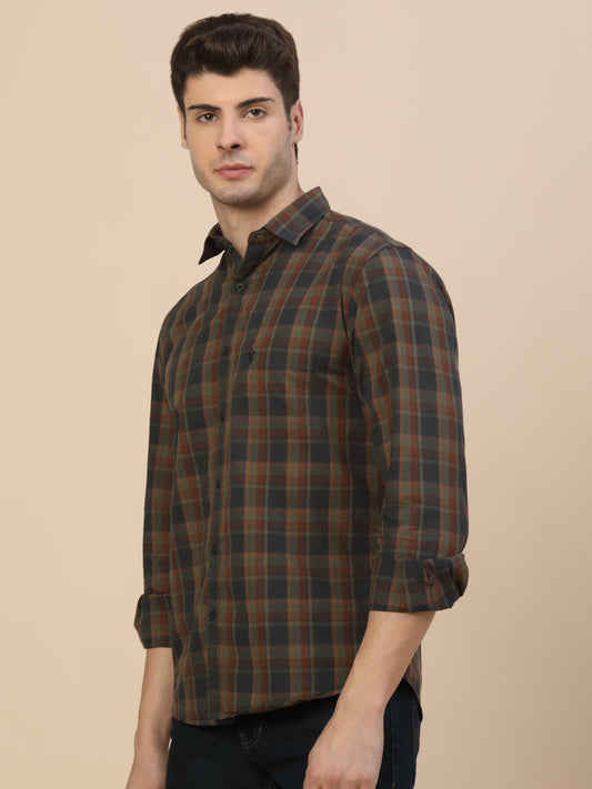 Casual Shirt for Men | Breathable & Soft with Color Fastness Regular Fit Spread Collar Neck Cotton Fabric Check Pattern