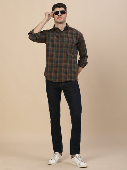 Casual Shirt for Men | Breathable & Soft with Color Fastness Regular Fit Spread Collar Neck Cotton Fabric Check Pattern