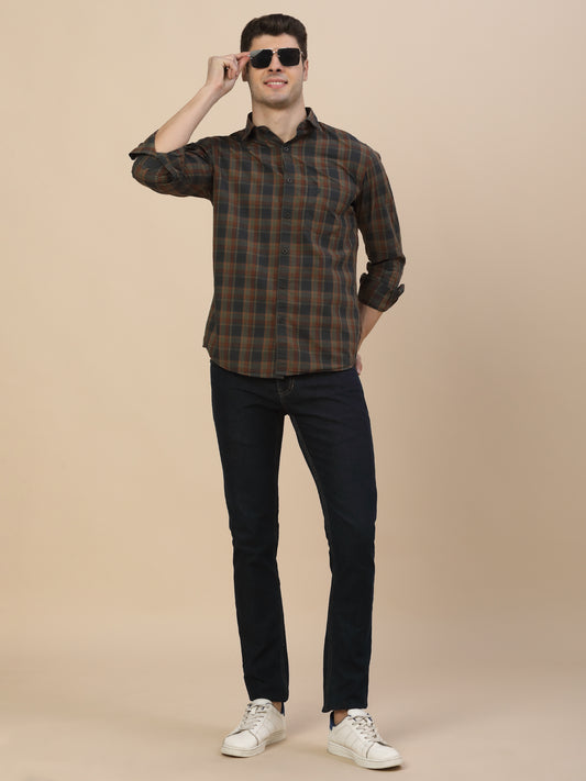 Casual Shirt for Men | Breathable & Soft with Color Fastness Regular Fit Spread Collar Neck Cotton Fabric Check Pattern