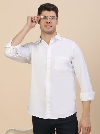 Casual Shirt for Men | Breathable & Soft with Color Fastness Regular Fit Spread Collar Neck Cotton Fabric Solid Pattern