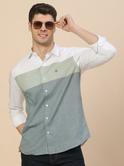 Casual Shirt for Men | Breathable & Soft with Color Fastness Regular Fit Spread Collar Neck Cotton Fabric Colour Block Pattern