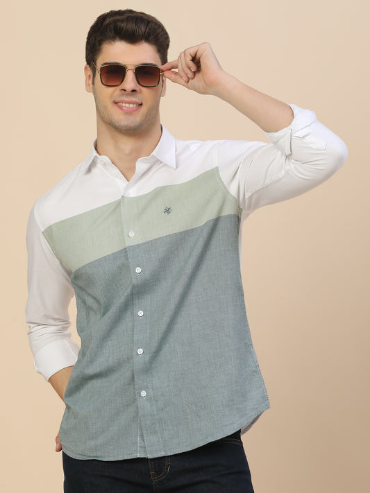 Casual Shirt for Men | Breathable & Soft with Color Fastness Regular Fit Spread Collar Neck Cotton Fabric Colour Block Pattern