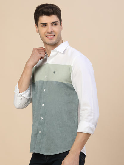 Casual Shirt for Men | Breathable & Soft with Color Fastness Regular Fit Spread Collar Neck Cotton Fabric Colour Block Pattern