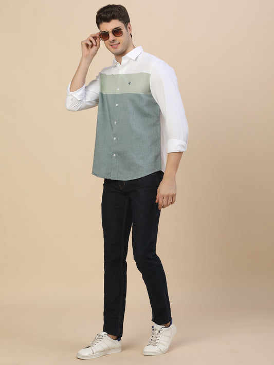 Casual Shirt for Men | Breathable & Soft with Color Fastness Regular Fit Spread Collar Neck Cotton Fabric Colour Block Pattern