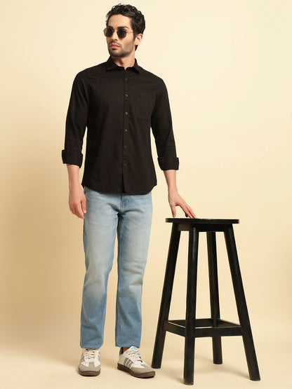 Casual Shirt for Men | Breathable & Soft with Color Fastness Regular Fit Spread Collar Neck Cotton Blend Fabric Self Design Pattern