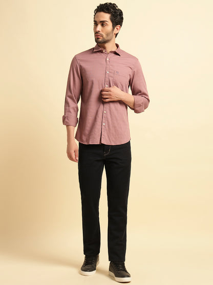 Casual Shirt for Men | Breathable & Soft with Color Fastness Regular Fit Spread Collar Neck Cotton Blend Fabric Self Design Pattern