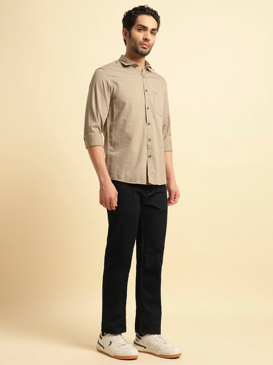 Casual Shirt for Men | Breathable & Soft with Color Fastness Regular Fit Spread Collar Neck Cotton Blend Fabric Self Design Pattern