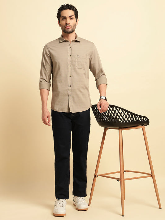 Casual Shirt for Men | Breathable & Soft with Color Fastness Regular Fit Spread Collar Neck Cotton Blend Fabric Self Design Pattern