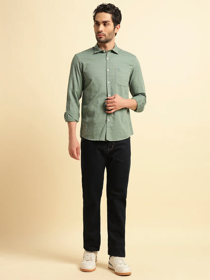 Casual Shirt for Men | Breathable & Soft with Color Fastness Regular Fit Spread Collar Neck Cotton Blend Fabric Self Design Pattern