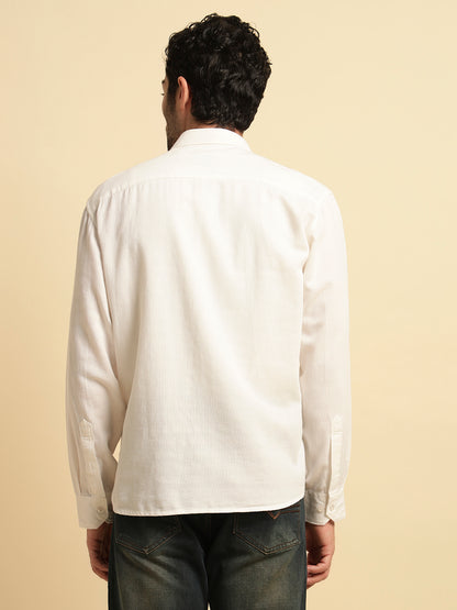 Casual Shirt for Men | Breathable & Soft with Color Fastness Regular Fit Spread Collar Neck Cotton Blend Fabric Self Design Pattern