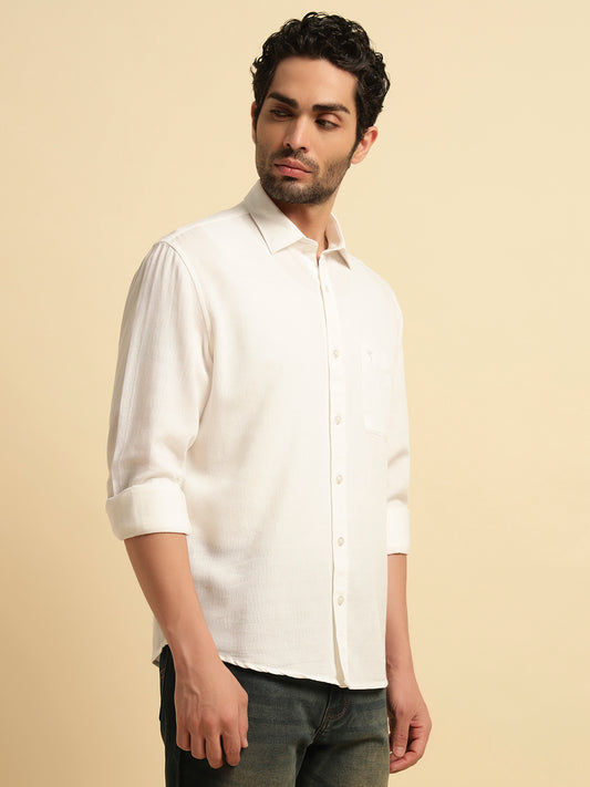 Casual Shirt for Men | Breathable & Soft with Color Fastness Regular Fit Spread Collar Neck Cotton Blend Fabric Self Design Pattern