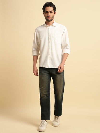 Casual Shirt for Men | Breathable & Soft with Color Fastness Regular Fit Spread Collar Neck Cotton Blend Fabric Self Design Pattern