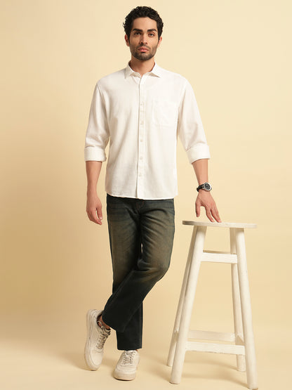 Casual Shirt for Men | Breathable & Soft with Color Fastness Regular Fit Spread Collar Neck Cotton Blend Fabric Self Design Pattern