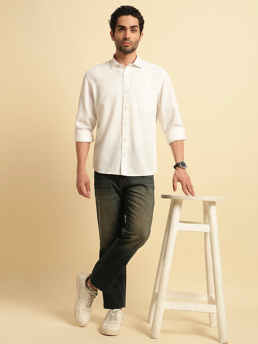 Casual Shirt for Men | Breathable & Soft with Color Fastness Regular Fit Spread Collar Neck Cotton Blend Fabric Self Design Pattern