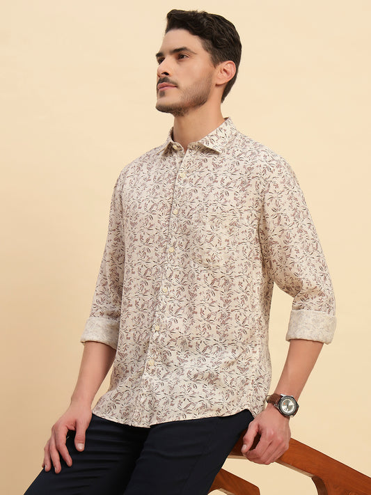 Casual Shirt for Men | Breathable & Soft with Color Fastness Regular Fit Spread Collar Neck Cotton Linen Fabric Printed Pattern