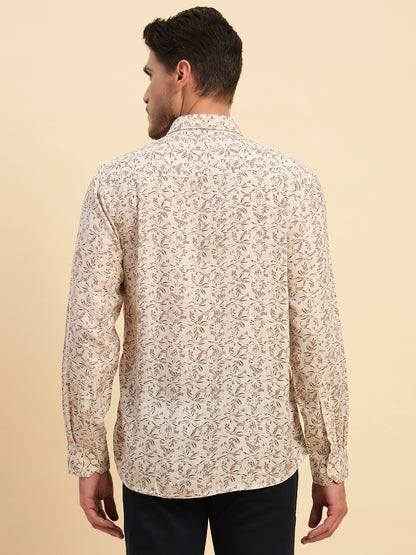 Casual Shirt for Men | Breathable & Soft with Color Fastness Regular Fit Spread Collar Neck Cotton Linen Fabric Printed Pattern