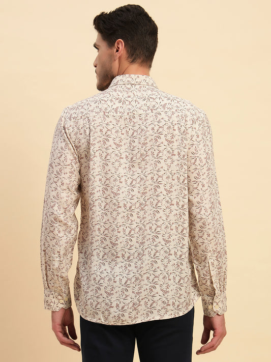 Casual Shirt for Men | Breathable & Soft with Color Fastness Regular Fit Spread Collar Neck Cotton Linen Fabric Printed Pattern