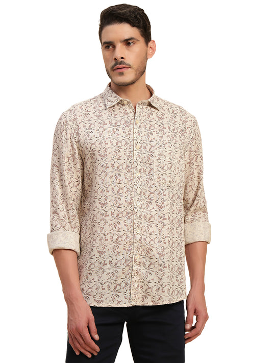 Casual Shirt for Men | Breathable & Soft with Color Fastness Regular Fit Spread Collar Neck Cotton Linen Fabric Printed Pattern