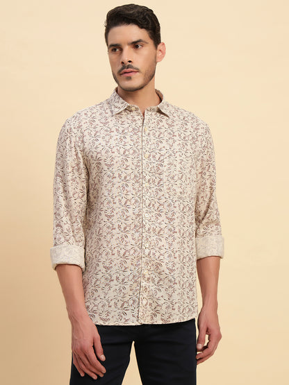 Casual Shirt for Men | Breathable & Soft with Color Fastness Regular Fit Spread Collar Neck Cotton Linen Fabric Printed Pattern