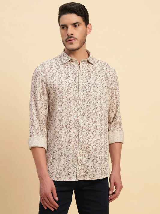 Casual Shirt for Men | Breathable & Soft with Color Fastness Regular Fit Spread Collar Neck Cotton Linen Fabric Printed Pattern