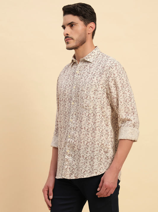 Casual Shirt for Men | Breathable & Soft with Color Fastness Regular Fit Spread Collar Neck Cotton Linen Fabric Printed Pattern