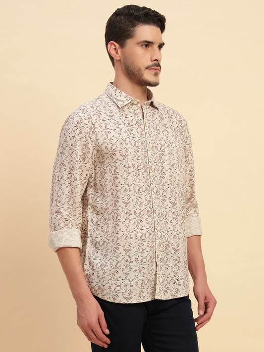 Casual Shirt for Men | Breathable & Soft with Color Fastness Regular Fit Spread Collar Neck Cotton Linen Fabric Printed Pattern