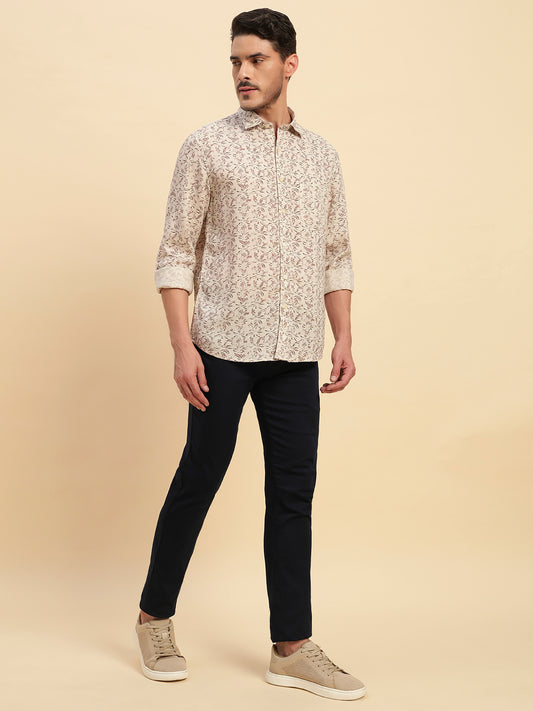 Casual Shirt for Men | Breathable & Soft with Color Fastness Regular Fit Spread Collar Neck Cotton Linen Fabric Printed Pattern
