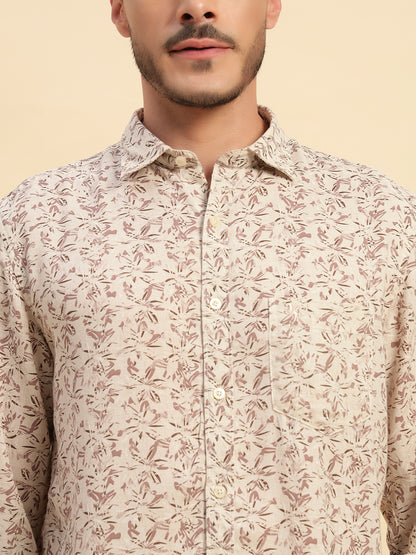 Casual Shirt for Men | Breathable & Soft with Color Fastness Regular Fit Spread Collar Neck Cotton Linen Fabric Printed Pattern