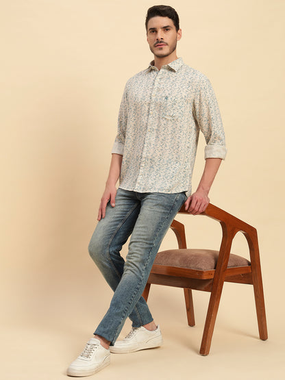 Casual Shirt for Men | Breathable & Soft with Color Fastness Regular Fit Spread Collar Neck Cotton Linen Fabric Printed Pattern