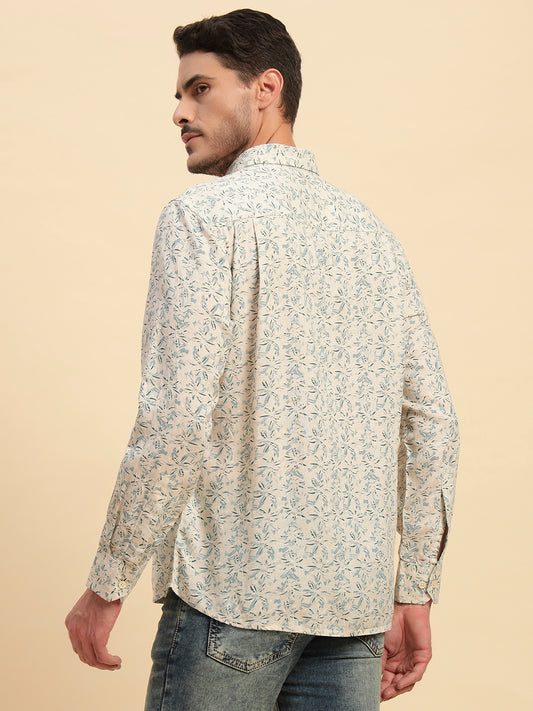 Casual Shirt for Men | Breathable & Soft with Color Fastness Regular Fit Spread Collar Neck Cotton Linen Fabric Printed Pattern