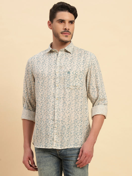Casual Shirt for Men | Breathable & Soft with Color Fastness Regular Fit Spread Collar Neck Cotton Linen Fabric Printed Pattern