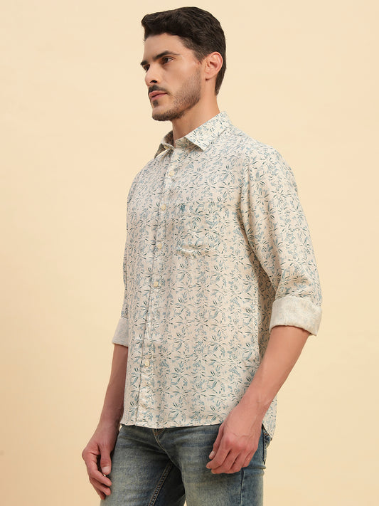 Casual Shirt for Men | Breathable & Soft with Color Fastness Regular Fit Spread Collar Neck Cotton Linen Fabric Printed Pattern