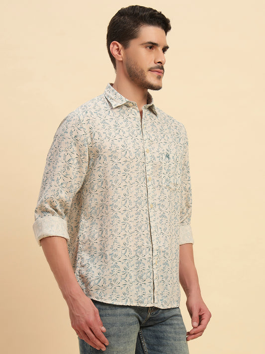 Casual Shirt for Men | Breathable & Soft with Color Fastness Regular Fit Spread Collar Neck Cotton Linen Fabric Printed Pattern