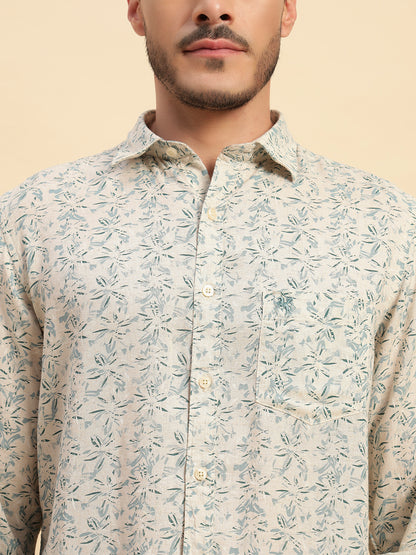 Casual Shirt for Men | Breathable & Soft with Color Fastness Regular Fit Spread Collar Neck Cotton Linen Fabric Printed Pattern