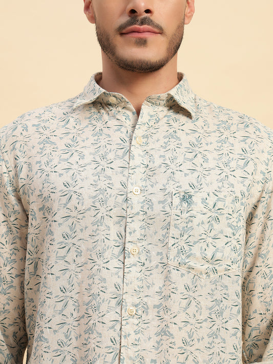 Casual Shirt for Men | Breathable & Soft with Color Fastness Regular Fit Spread Collar Neck Cotton Linen Fabric Printed Pattern