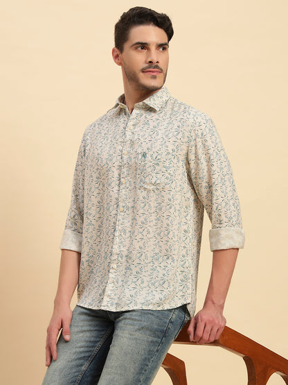 Casual Shirt for Men | Breathable & Soft with Color Fastness Regular Fit Spread Collar Neck Cotton Linen Fabric Printed Pattern