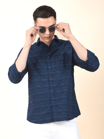 Casual Shirt for Men | Breathable & Soft with Color Fastness Slim Cotton Fabric Striped Pattern