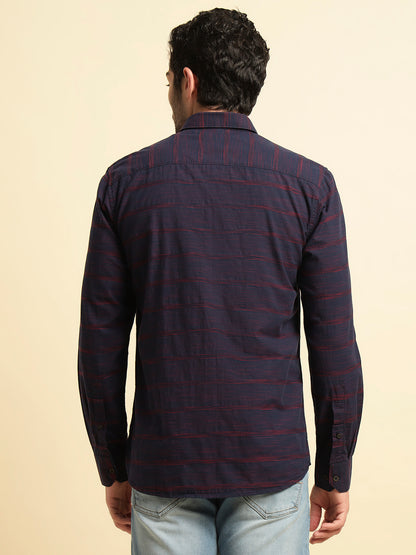 Casual Shirt for Men | Breathable & Soft with Color Fastness Regular Fit Spread Collar Neck Cotton Fabric Striped Pattern