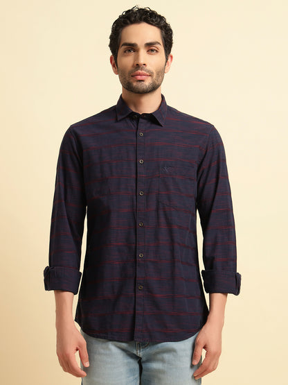 Casual Shirt for Men | Breathable & Soft with Color Fastness Regular Fit Spread Collar Neck Cotton Fabric Striped Pattern