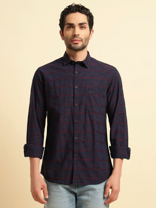Casual Shirt for Men | Breathable & Soft with Color Fastness Regular Fit Spread Collar Neck Cotton Fabric Striped Pattern