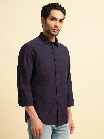 Casual Shirt for Men | Breathable & Soft with Color Fastness Regular Fit Spread Collar Neck Cotton Fabric Striped Pattern