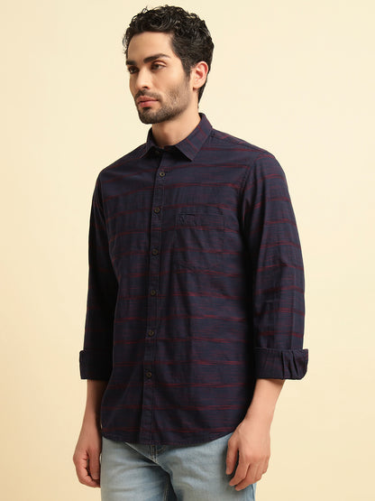 Casual Shirt for Men | Breathable & Soft with Color Fastness Regular Fit Spread Collar Neck Cotton Fabric Striped Pattern