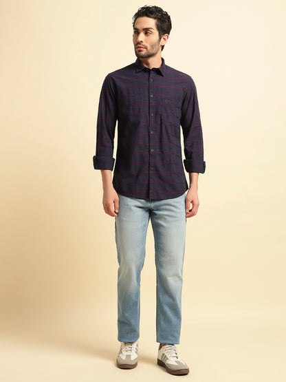 Casual Shirt for Men | Breathable & Soft with Color Fastness Regular Fit Spread Collar Neck Cotton Fabric Striped Pattern