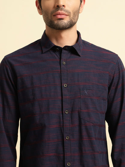 Casual Shirt for Men | Breathable & Soft with Color Fastness Regular Fit Spread Collar Neck Cotton Fabric Striped Pattern