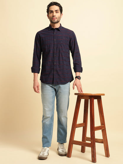 Casual Shirt for Men | Breathable & Soft with Color Fastness Regular Fit Spread Collar Neck Cotton Fabric Striped Pattern