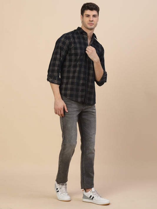 Casual Shirt for Men | Breathable & Soft with Color Fastness Regular Fit Spread Collar Neck Cotton Fabric Check Pattern