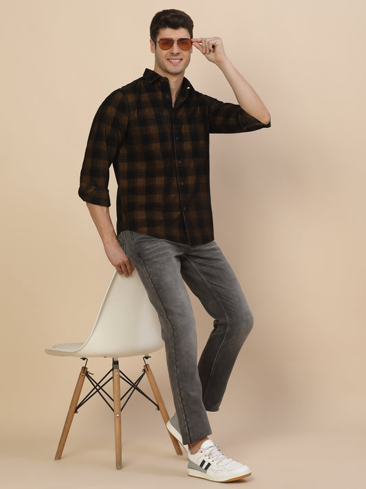 Casual Shirt for Men | Breathable & Soft with Color Fastness Regular Fit Spread Collar Neck Cotton Fabric Check Pattern