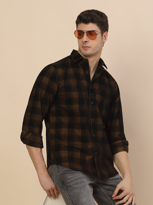 Casual Shirt for Men | Breathable & Soft with Color Fastness Regular Fit Spread Collar Neck Cotton Fabric Check Pattern