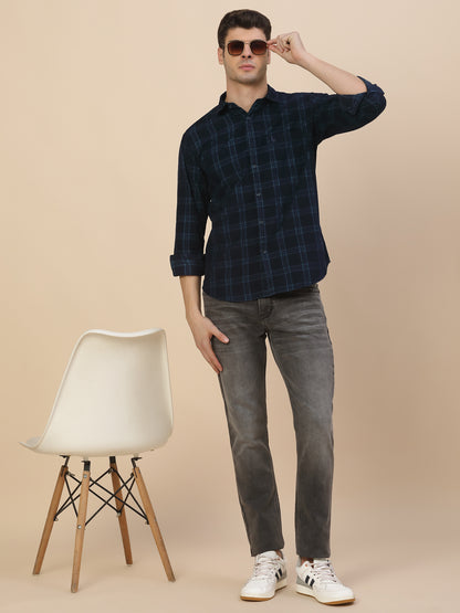 Casual Shirt for Men | Breathable & Soft with Color Fastness Regular Fit Spread Collar Neck Cotton Fabric Check Pattern